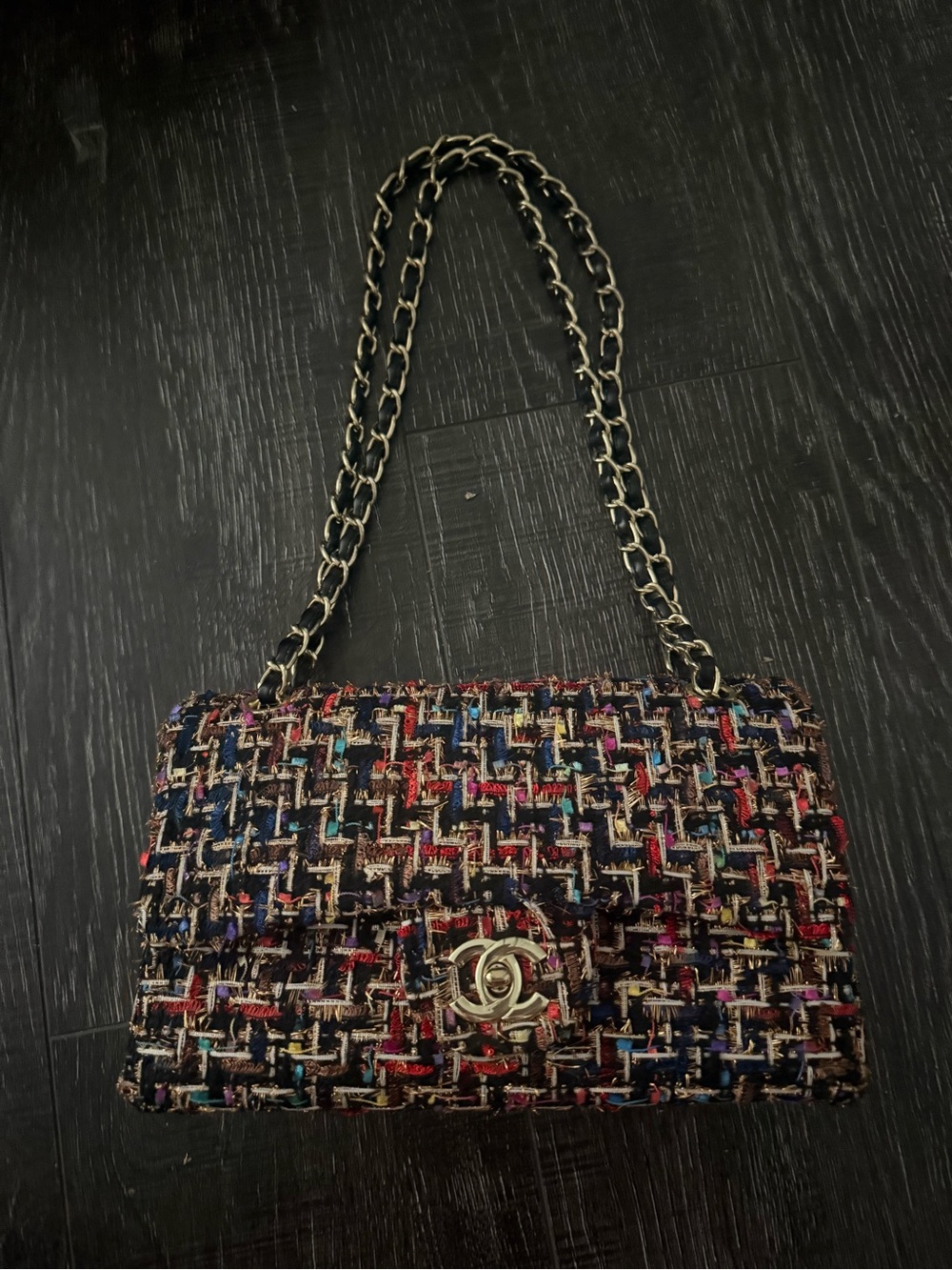 CC Logo 2.55 Tweed Flap Bag • Black/Gold/Multicolor • NWOT Unused - Picture 2 of 8